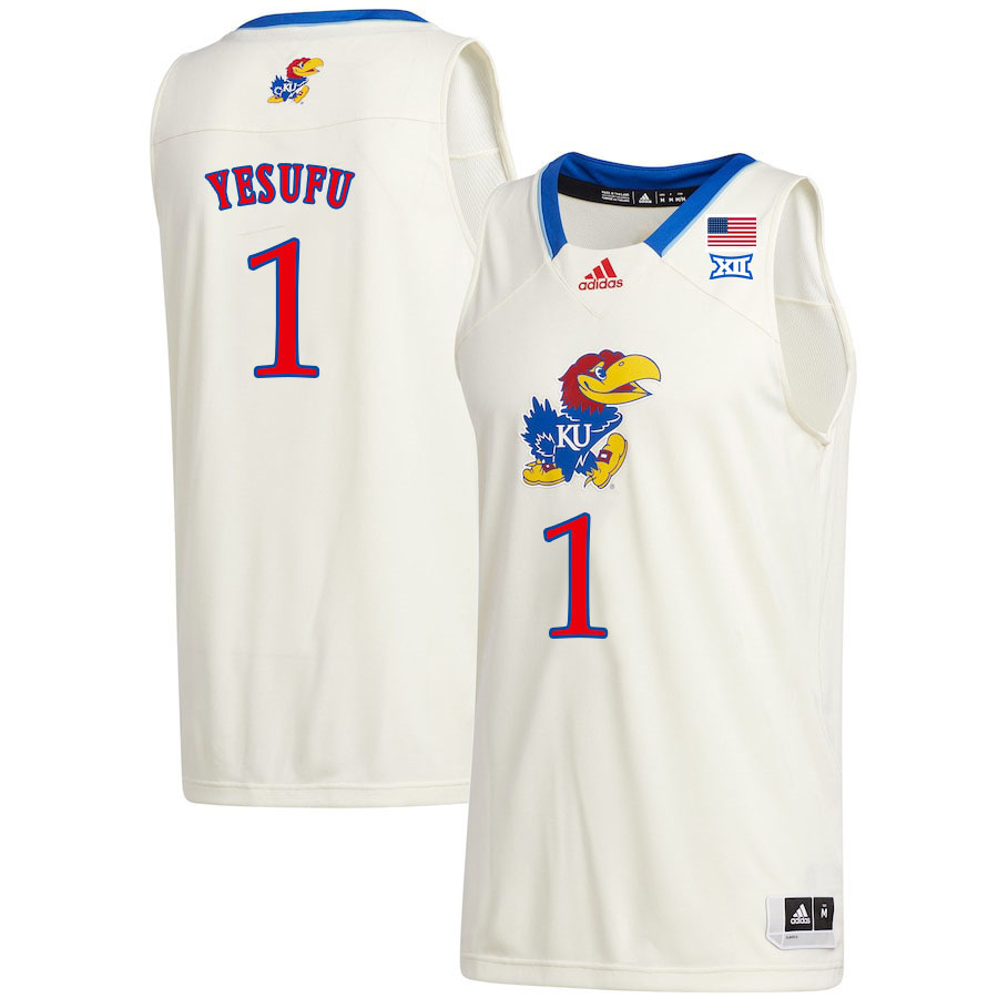 Men #1 Joseph Yesufu Kansas Jayhawks College Basketball Jerseys Sale-Cream - Click Image to Close